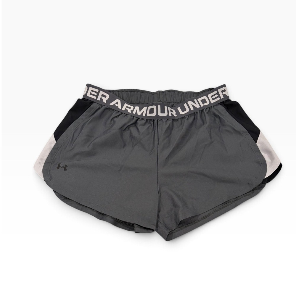 Under Armour Play Up Shorts Womens Large Gray Black Athletic Running Gym L